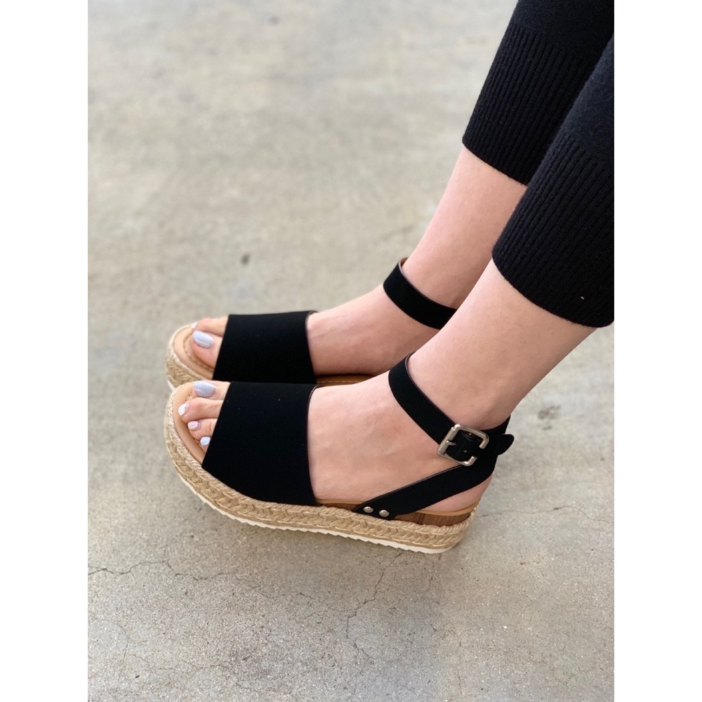 Top Moda Black Espadrille Platform Heel Sandals